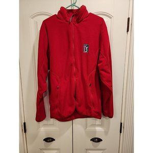 MENS LARGE FLEECE RED GOLFING LONG SLEEVE PGA TOUR FRYS.COM OPEN FULL ZIP JACKET